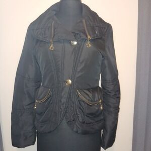 See By Chloé Black Puffer Jacket Women's Short Lightweight Gold Accents Size 8